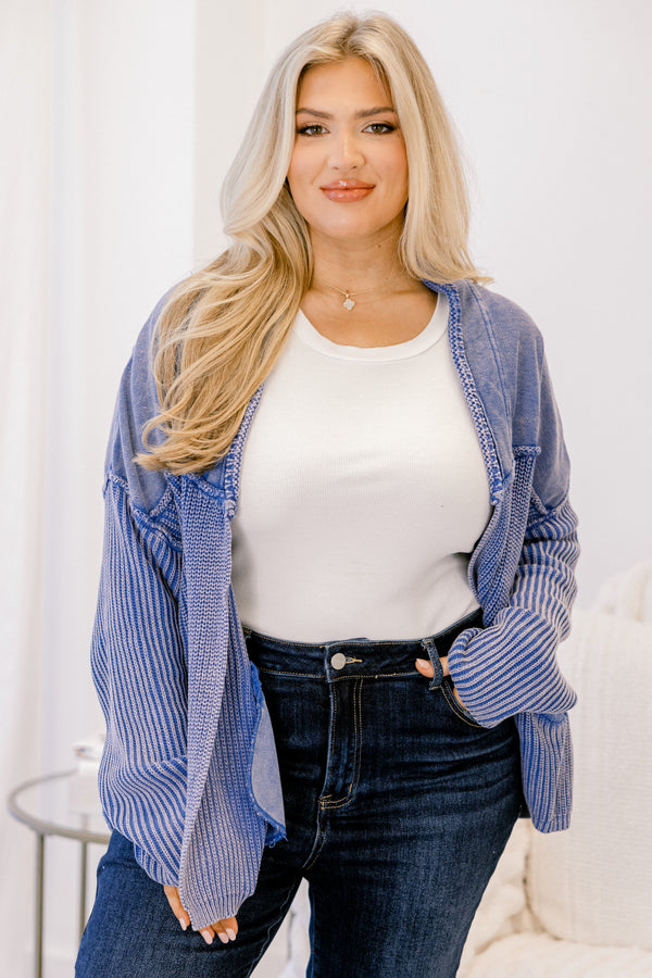 Chic Soul plus size clothing, acid wash blue long sleeve cardigan