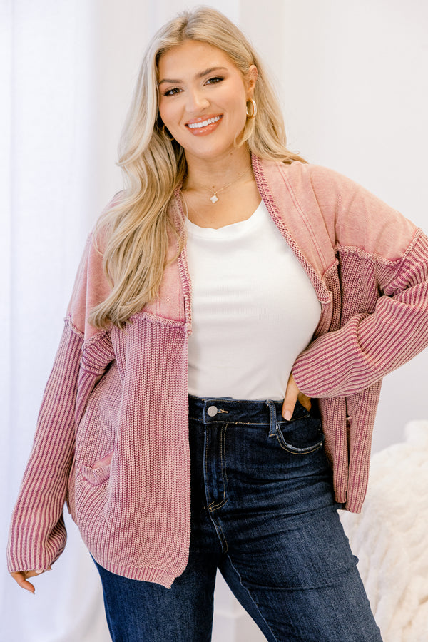 Chic Soul plus size clothing, light berry purple kit textured cardigan