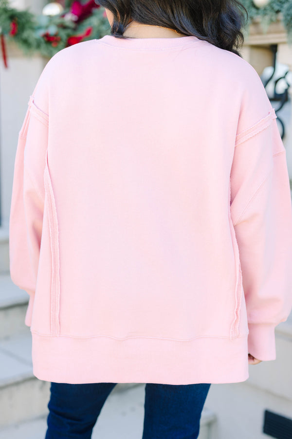 Plus size dusty pink cotton crewneck with a Christmas cocktail graphic and relaxed fit.