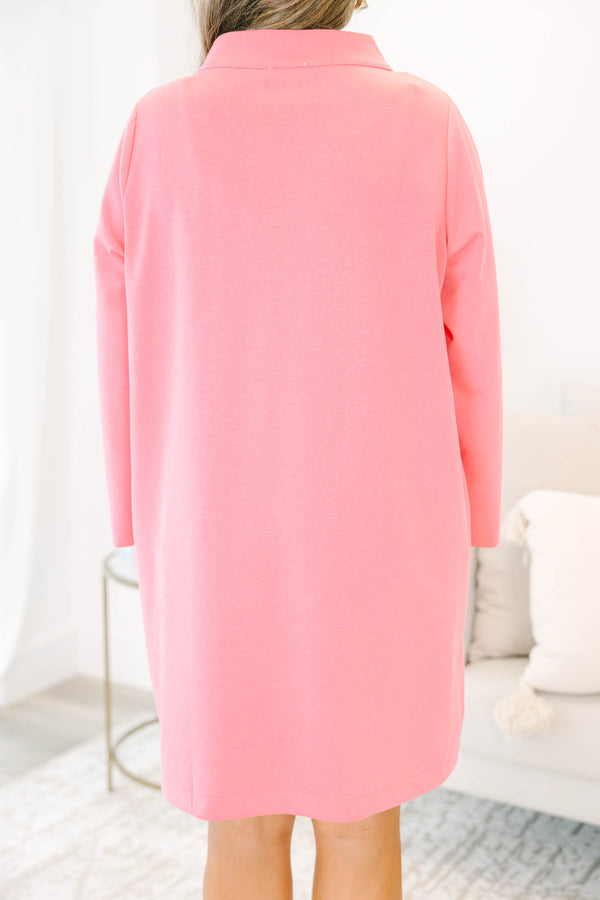 Chic Soul plus size clothing, hot pink long sleeve short athletic dress with v neckline 