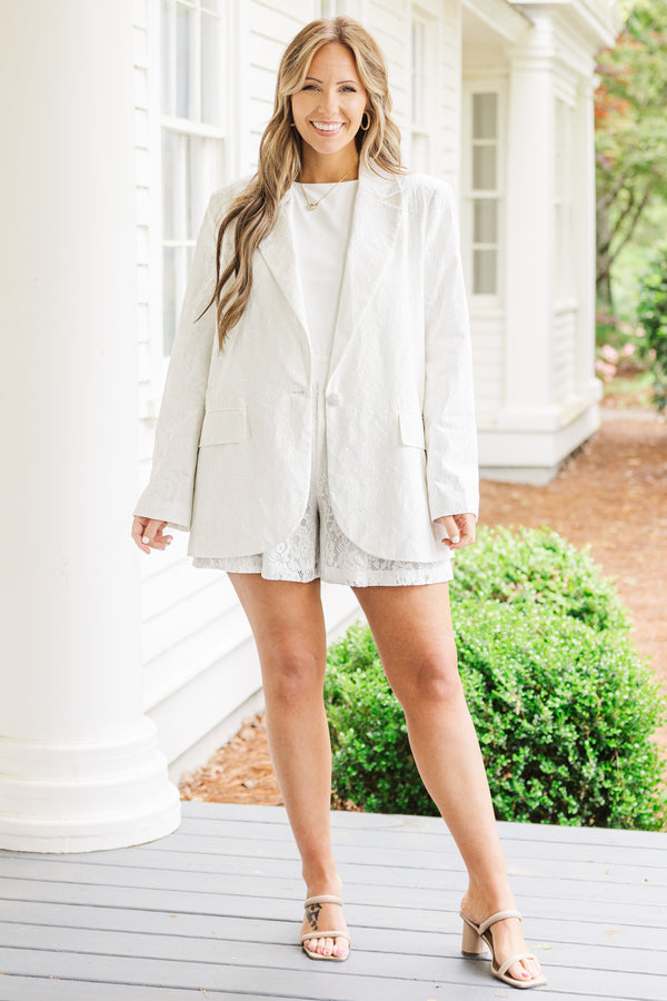 Chic Soul plus size clothing, off-white lace patterned shorts