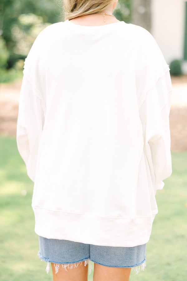 Plus size ivory crew sweatshirt with colorful tiger graphics.