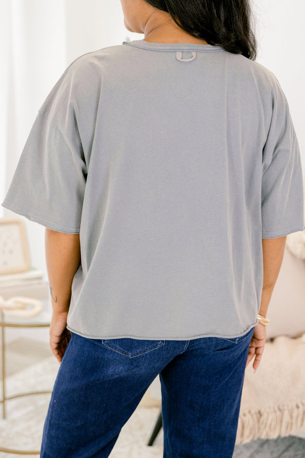 Chic Soul plus size clothing, steel short sleeve graphic tee with the word 