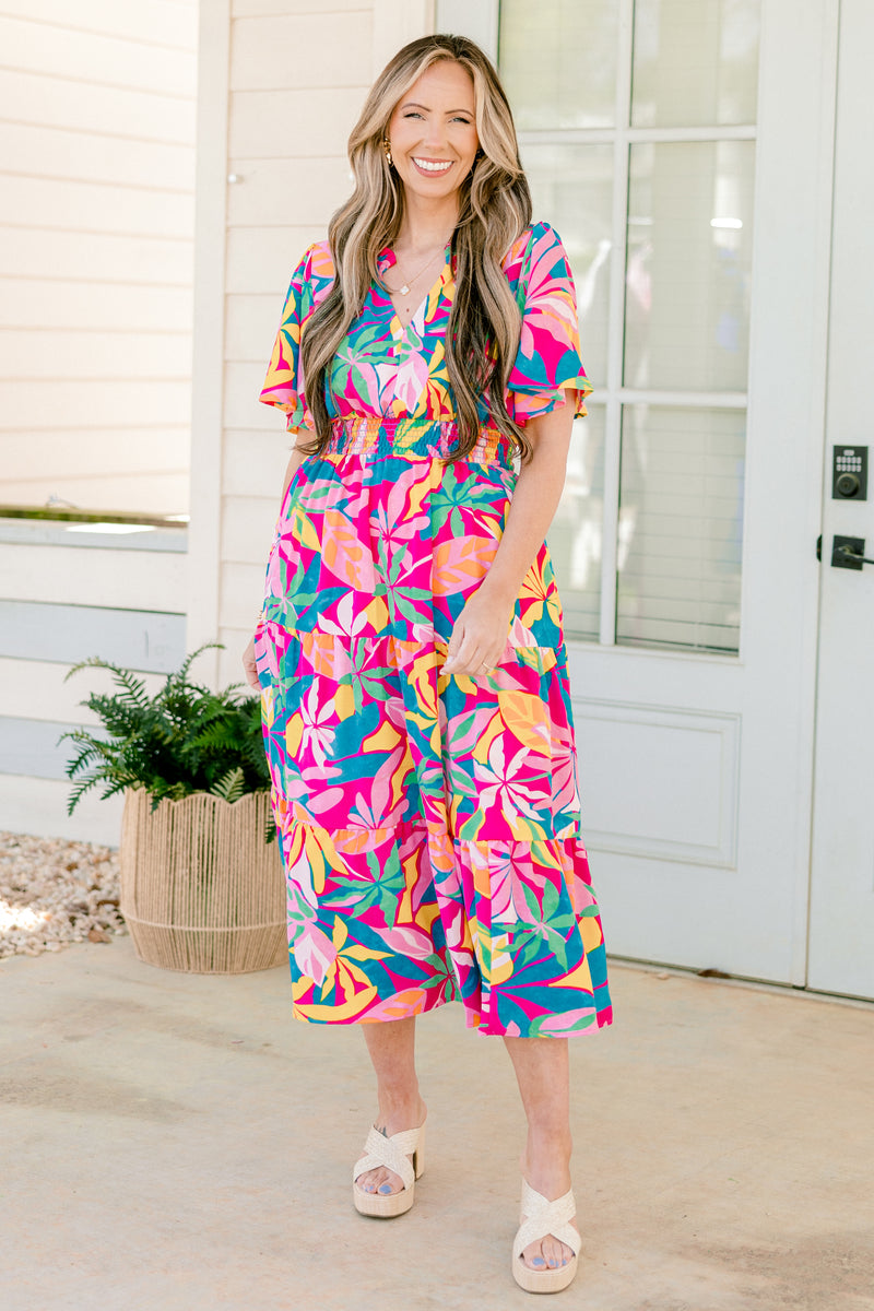 Tropicana Bliss Maxi Dress, Fuchsia-Pink-Blue Chic Soul Tropicana Bliss Maxi Dress, Fuchsia-Pink-Blue Chic Soul