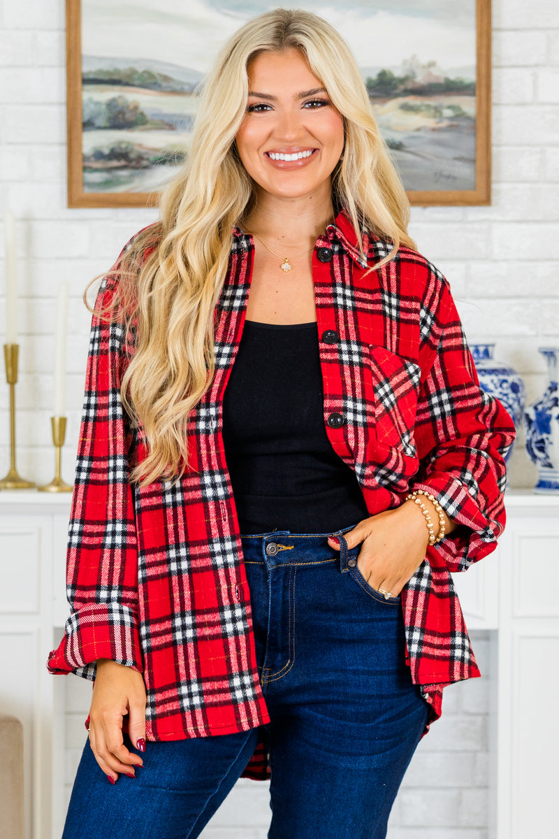 Red plaid shirt jacket hotsell