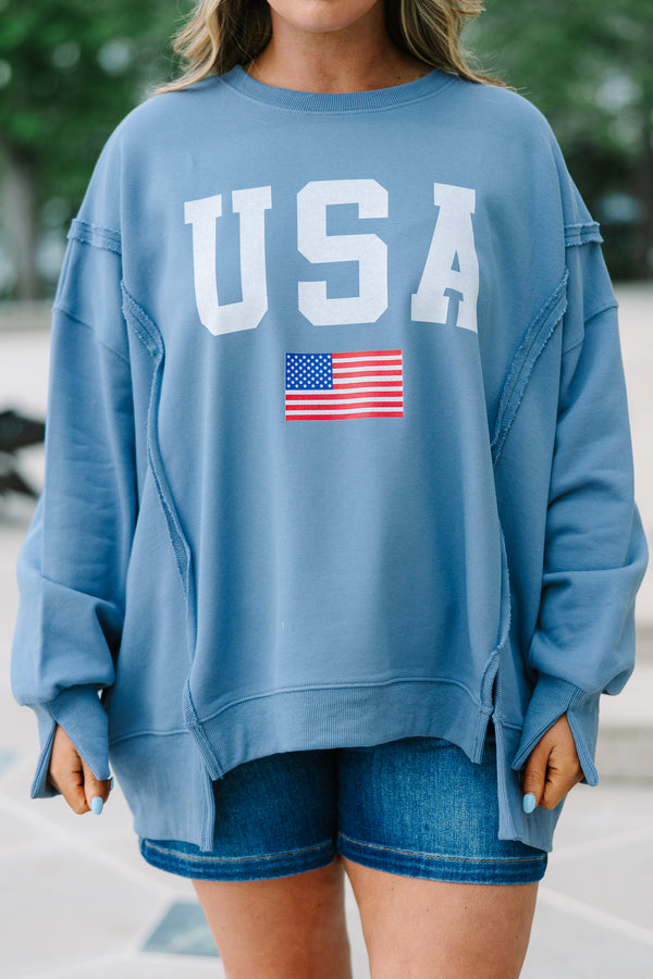 Chic Soul plus size clothing, denim colored oversized comfy crew neck sweatshirt