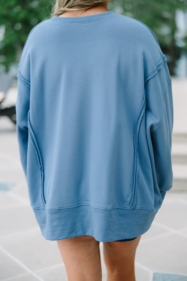 Chic Soul plus size clothing, denim colored oversized comfy crew neck sweatshirt