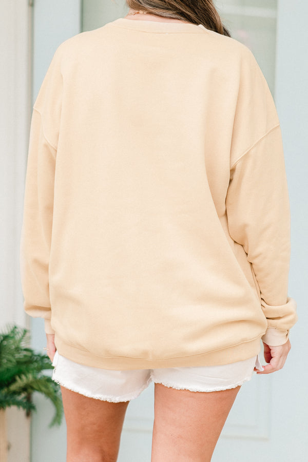 Chic Soul plus size clothing, sand long sleeve pullover with round neckline with 