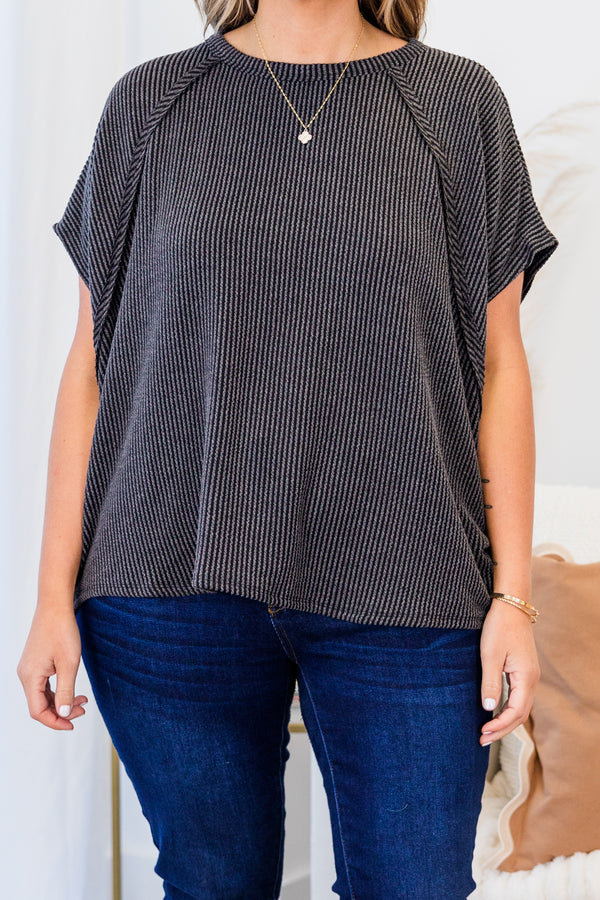 True And Charming Top, Charcoal