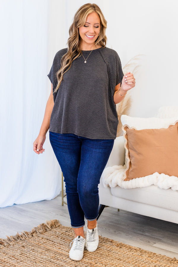 True And Charming Top, Charcoal