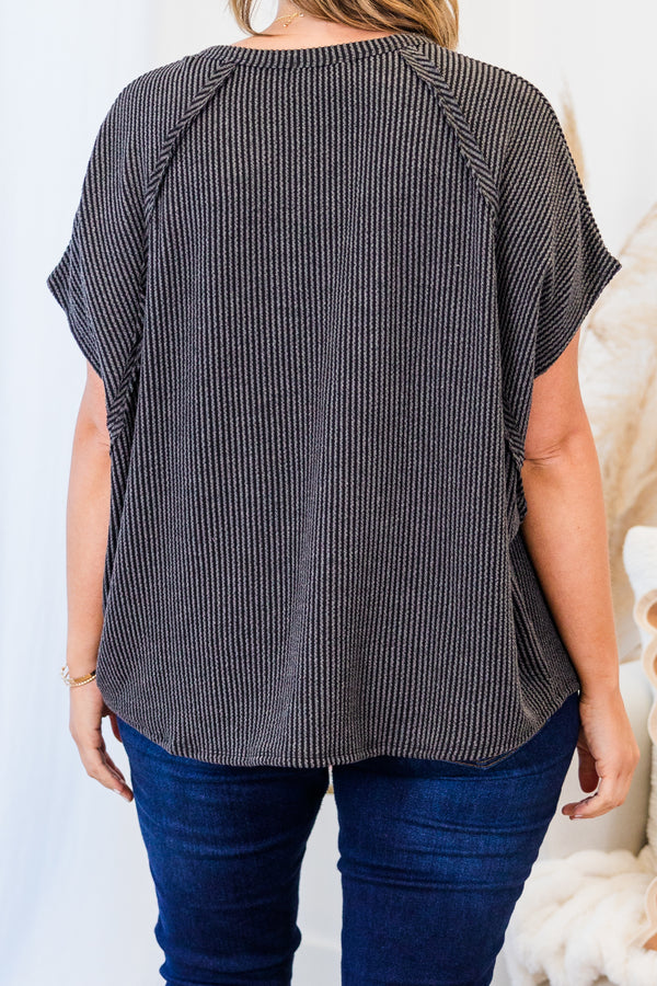True And Charming Top, Charcoal
