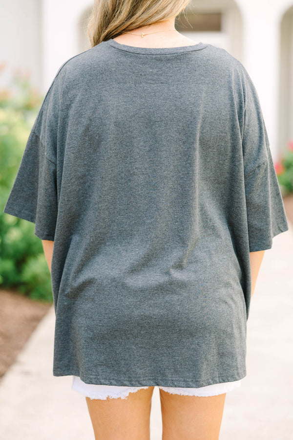 Plus Size charcoal boyfriend tee with light blue leopard print USA graphic and white denim shorts.