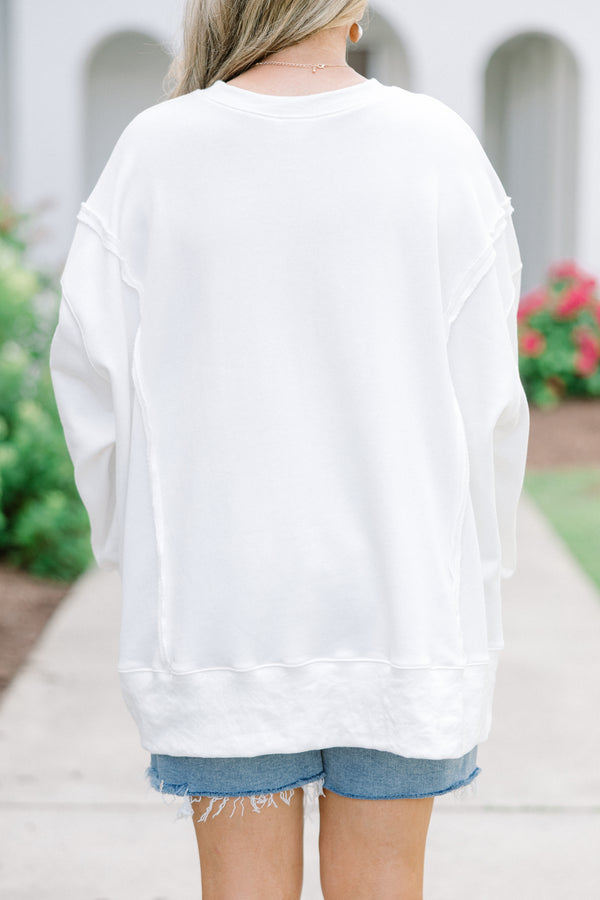 Plus Size ivory crew neck sweatshirt with USA patchwork lettering 