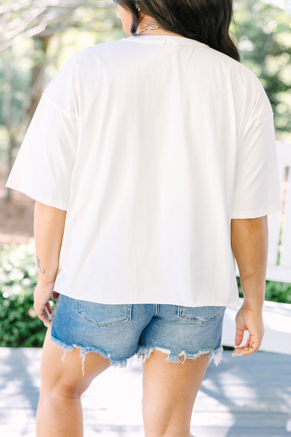 Chic Soul plus size clothing, white short sleeve cropped vintage wash tee with 