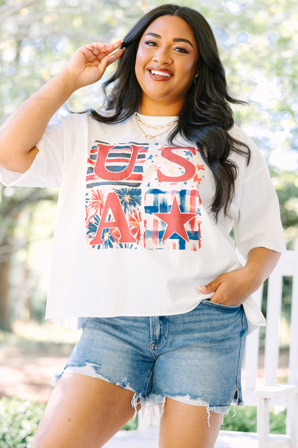 Chic Soul plus size clothing, white short sleeve cropped vintage wash tee with 