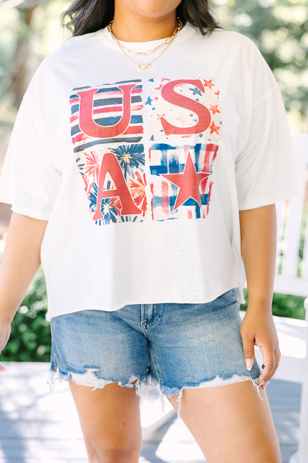 Chic Soul plus size clothing, white short sleeve cropped vintage wash tee with 