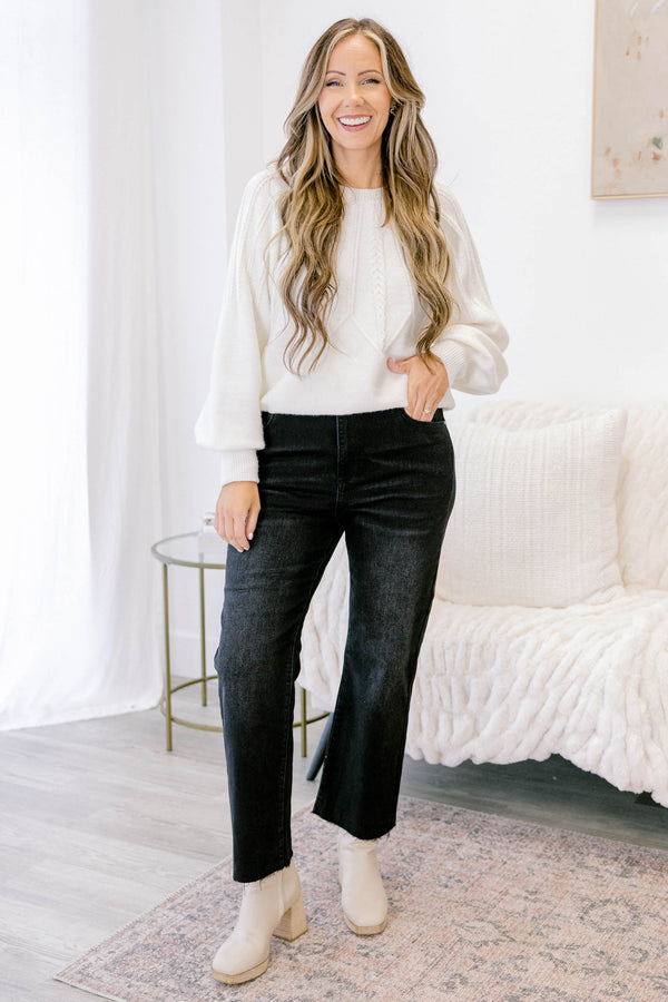 Chic Soul plus size clothing,  black straight leg distressed hem jeans