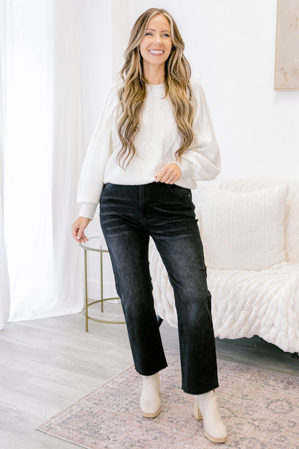 Chic Soul plus size clothing,  black straight leg distressed hem jeans