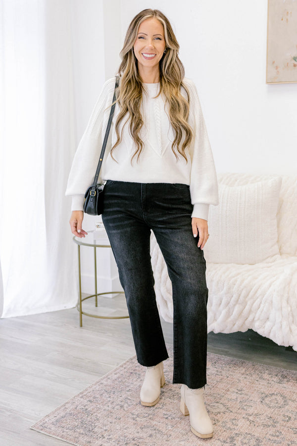 Chic Soul plus size clothing,  black straight leg distressed hem jeans