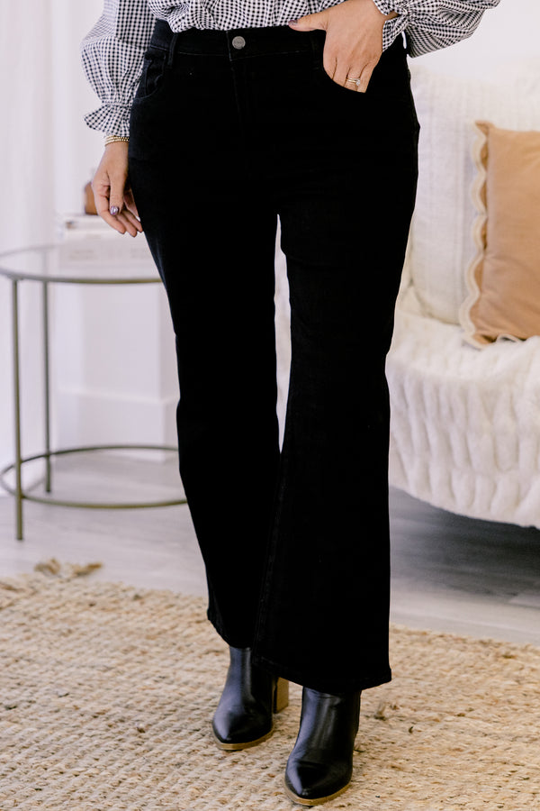 Chic Soul plus size clothing, black straight leg jeans with finished hem
