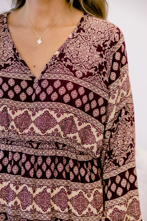 Chic Soul plus size clothing casual long sleeve purple aztec pattern