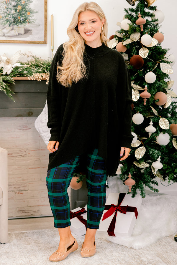 Chic Soul plus size clothing, navy and green plaid cropped slim fit pants