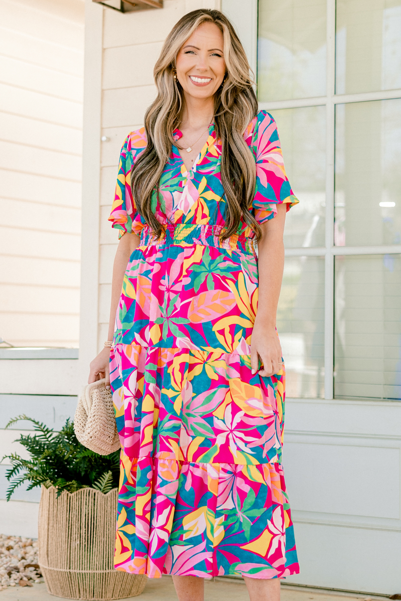 Tropicana Bliss Maxi Dress, Fuchsia-Pink-Blue Chic Soul Tropicana Bliss Maxi Dress, Fuchsia-Pink-Blue Chic Soul