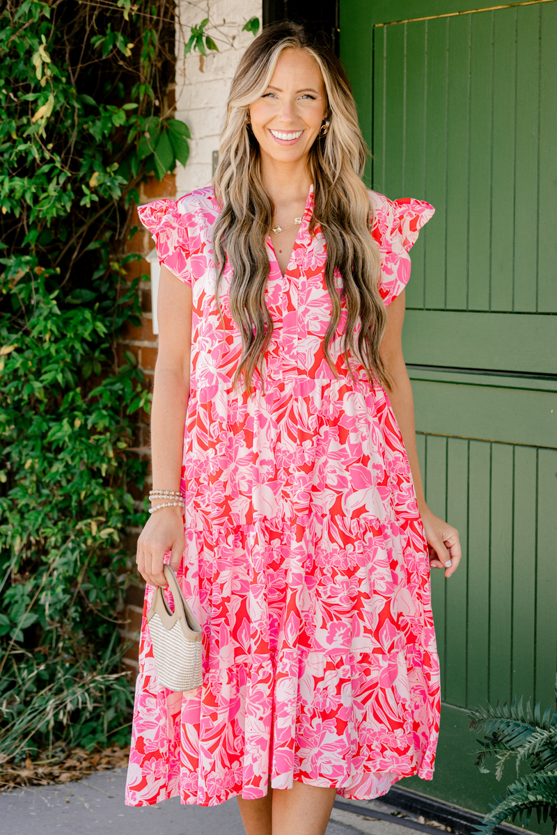 springtime dresses Women's Springtime Splendor Midi Dress, Pink