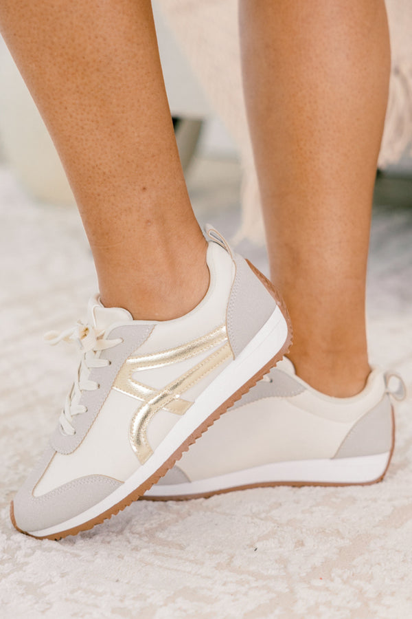 Chic Soul plus size clothing, white two-toned sneakers with a neutral sole 