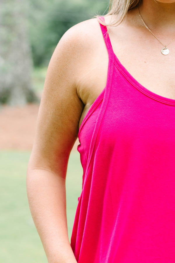 Chic Soul plus size clothing, bright magenta tank top athletic dress with shorts underneath and 2 front lower pockets