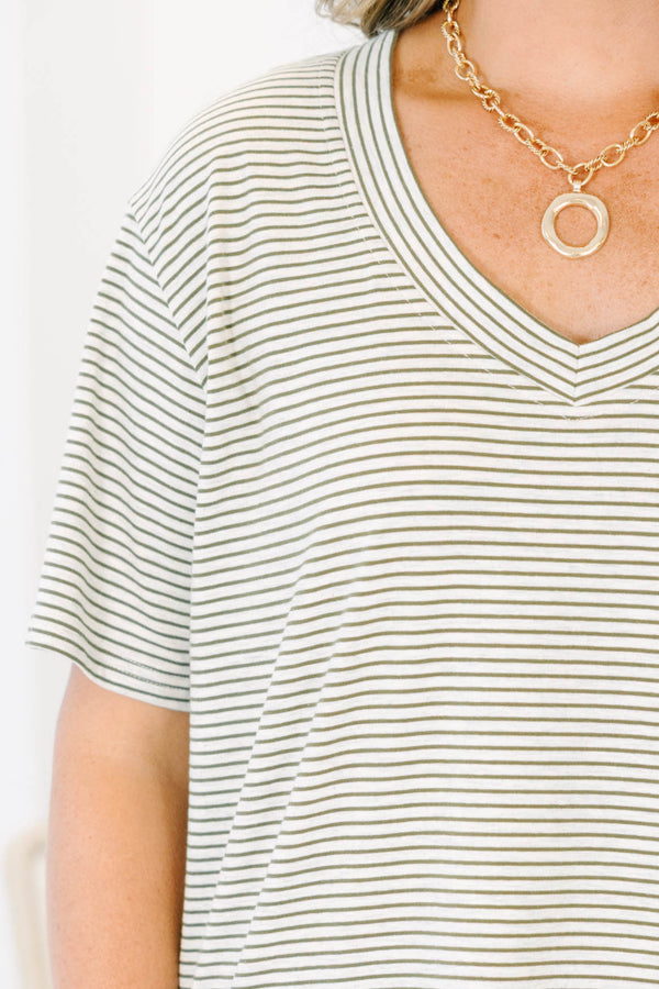 Effortless Staple Top, Olive Stripe