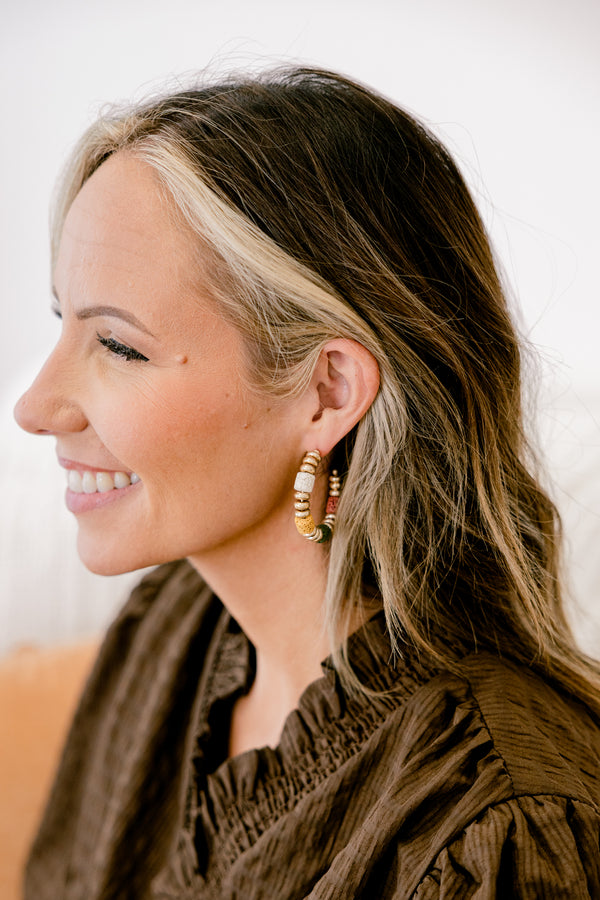 Chic Soul plus size clothing, beaded multi colored hoop earrings