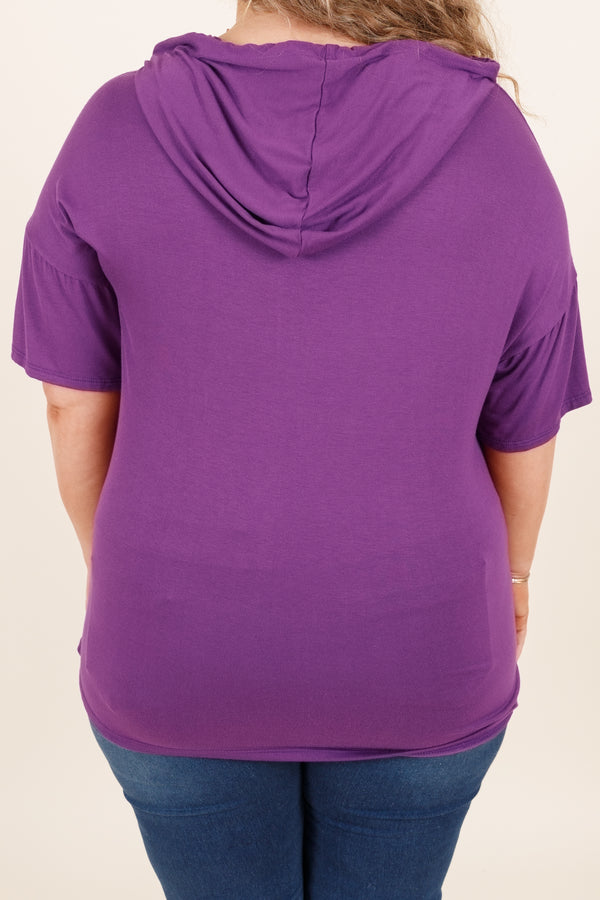Chic Soul plus size clothing, eggplant top with drawstrings and buttoned detail neckline