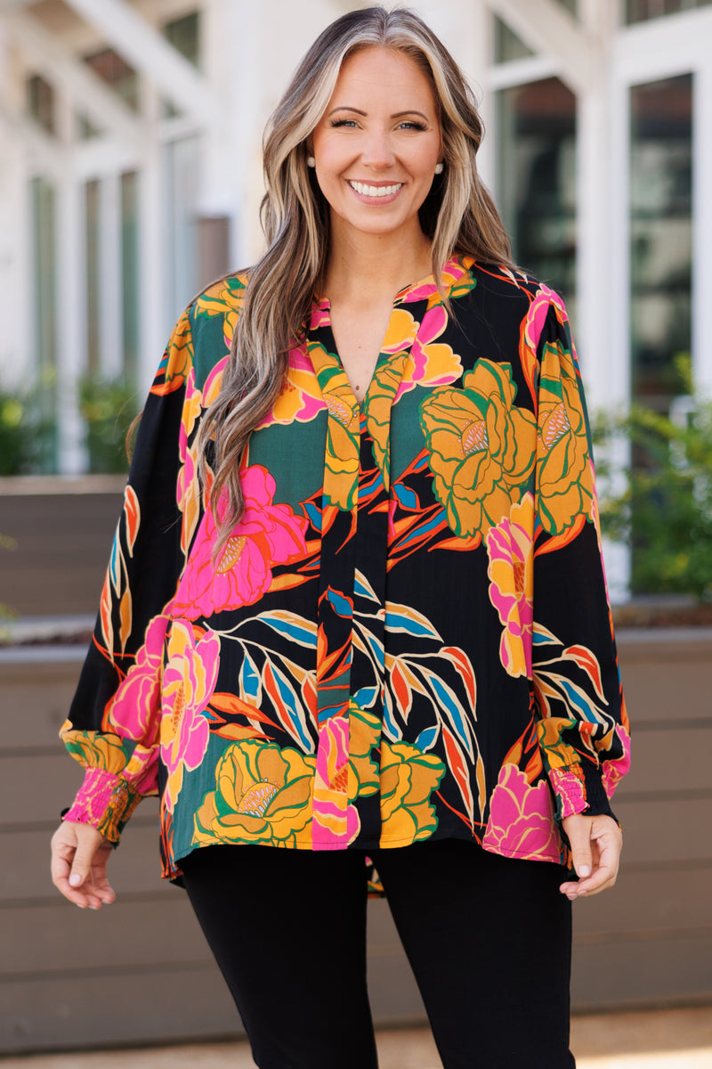 Vibrant Vine Blouse, Black – Chic Soul