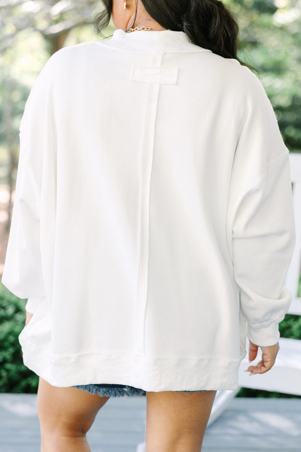 Chic soul plus size clothing, white mock neck pullover sweatshirt and vintage style American flag graphic and 