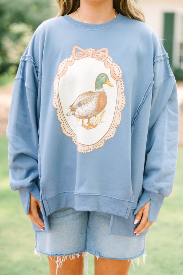 Plus size denim blue Vintage Mallard Comfy Crew sweatshirt with a mallard duck graphic.
