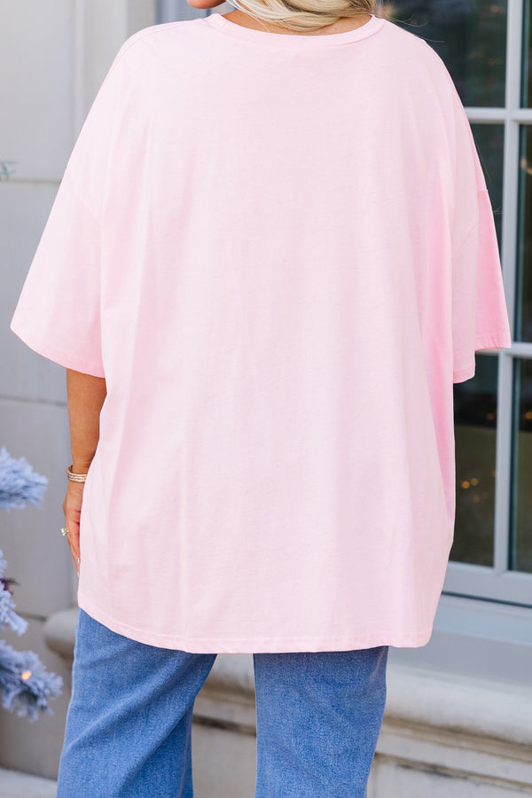 Chic Soul plus size clothing, short-sleeve dusty pink boyfriend tee with graphic art of a vintage santa claus graphic 