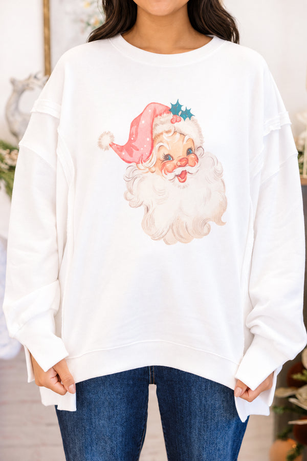 Chic Soul plus size clothing, ivory crewneck sweatshirt with vintage Santa graphic 