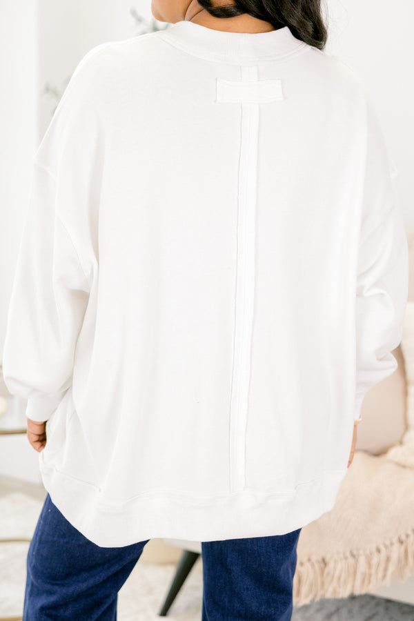 Chic Soul plus size clothing, white long sleeve pullover with the saying 