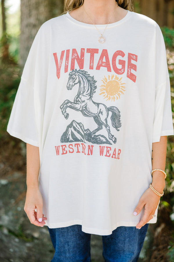 Chic Soul plus size clothing, off white graphic boyfriend tee with 