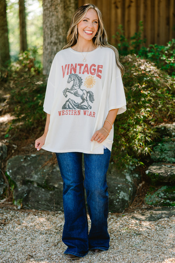 Chic Soul plus size clothing, off white graphic boyfriend tee with 