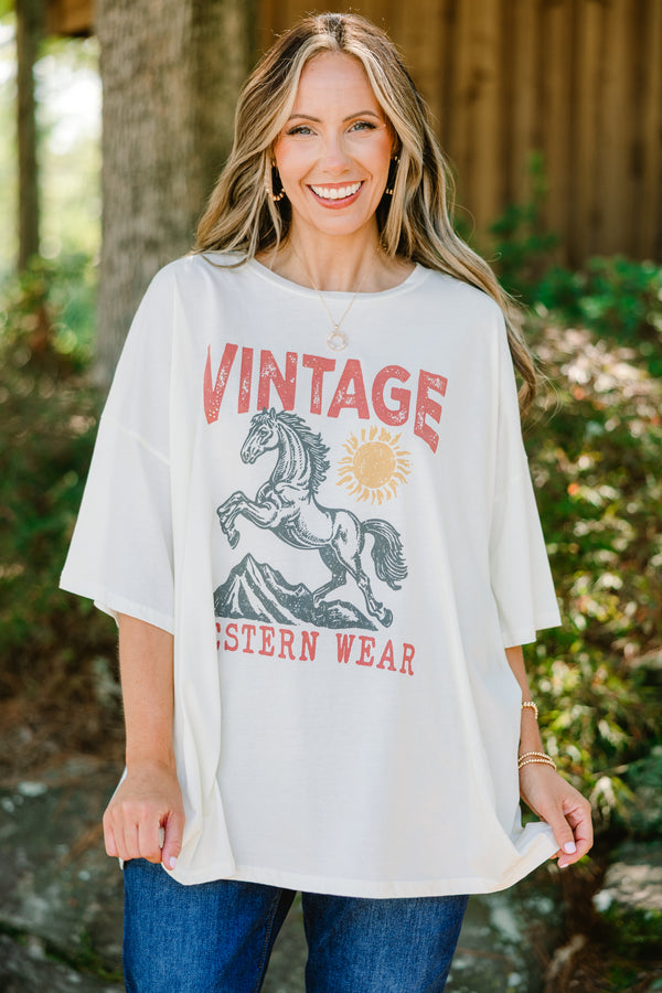 Chic Soul plus size clothing, off white graphic boyfriend tee with 