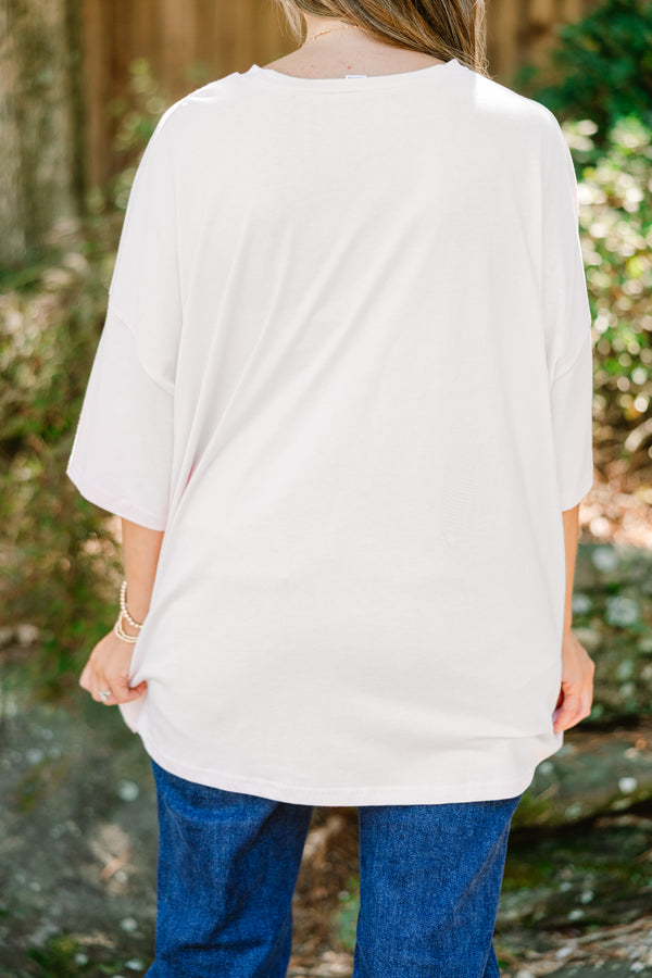 Chic Soul plus size clothing, off white graphic boyfriend tee with 