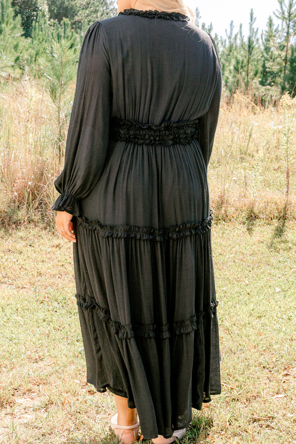 Chic Soul plus size clothing, black long sleeve tiered maxi dress