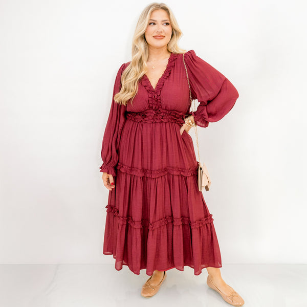 Vivid Palms Dress, Burgundy