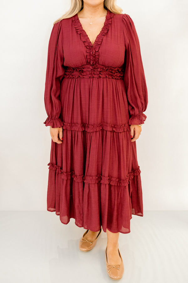 Vivid Palms Dress, Burgundy