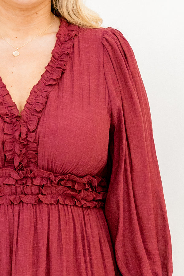 Vivid Palms Dress, Burgundy