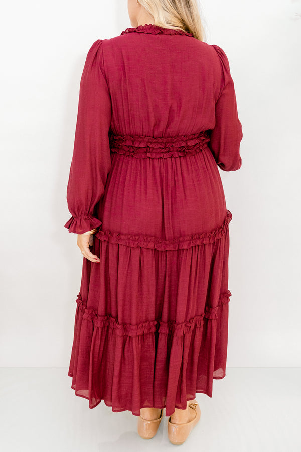 Vivid Palms Dress, Burgundy