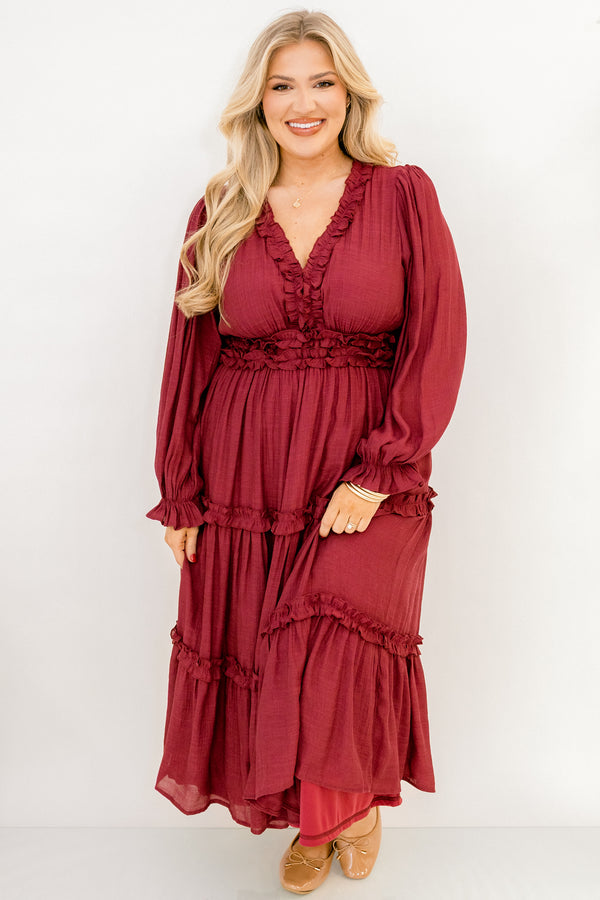 Vivid Palms Dress, Burgundy