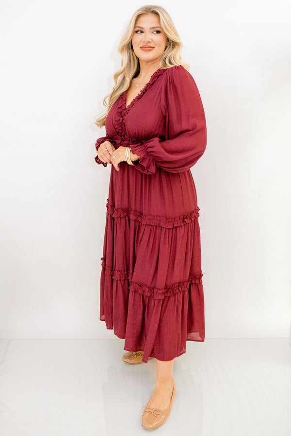 Vivid Palms Dress, Burgundy